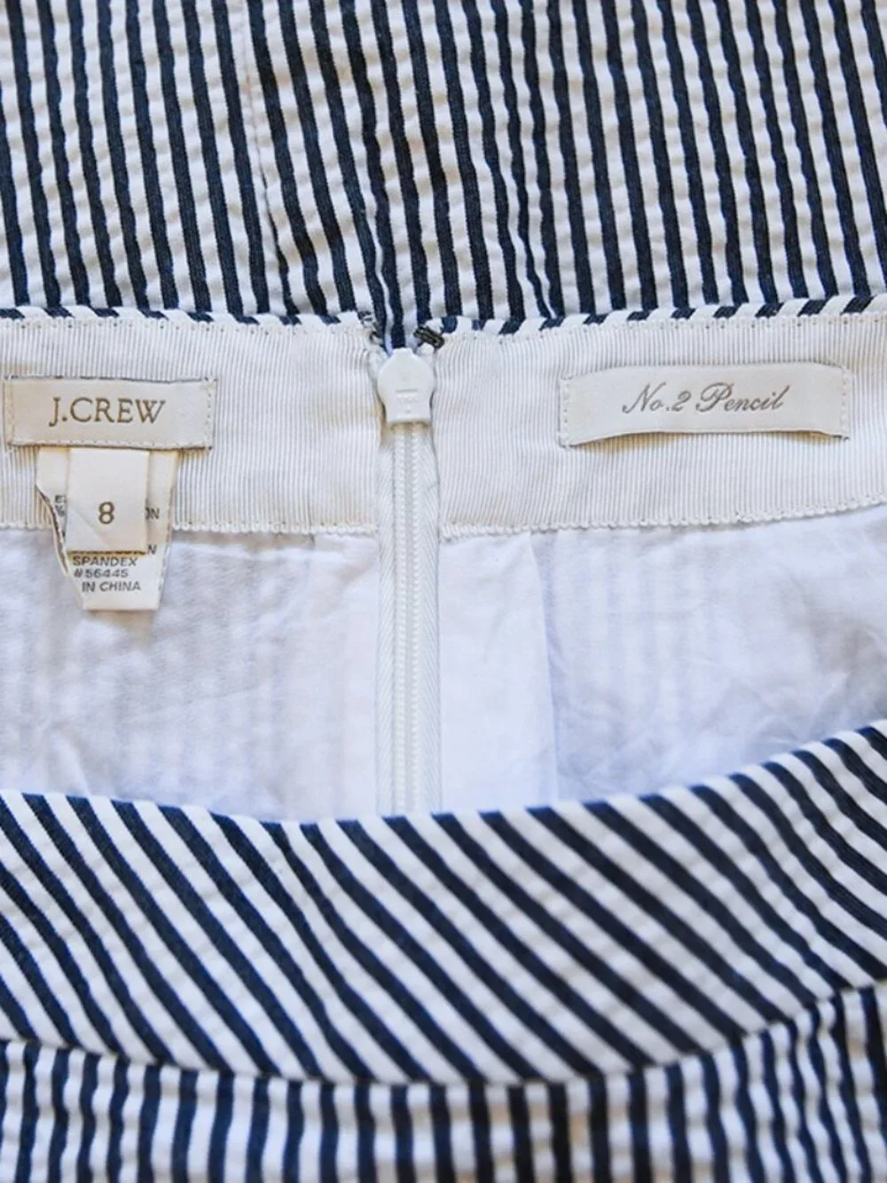 J.Crew Navy White Seersucker No. 2 Striped Cotton Pencil Skirt Size 8